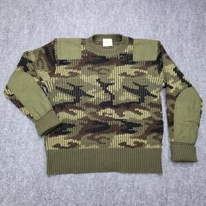 Vintage Commando Sweater Mens XL Green Camo Military Elbow Patch Made England